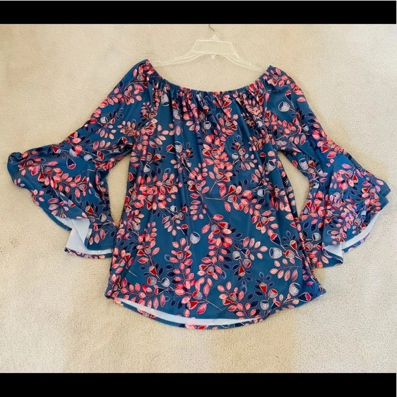 OFF Shoulder Boho Floral Print Flare Sleeves, M - Picture 10 of 16